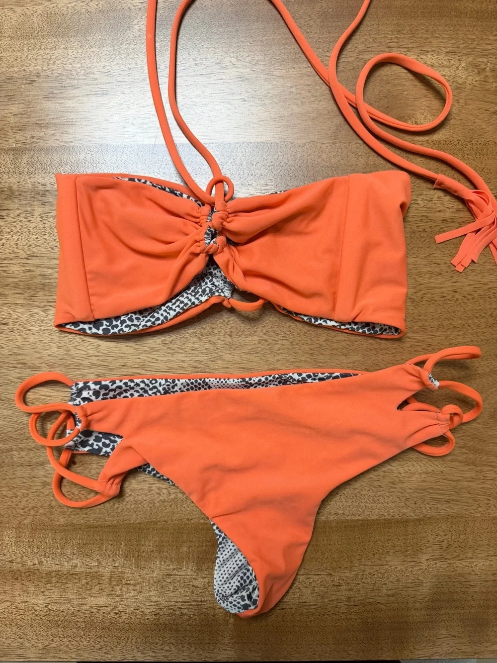 Acacia Swimwear reversible bikini set, orange and leopard print - Picture 1 of 4